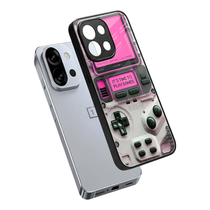 Gameboy Pink sleek oneplus 13s cover with tempered glass back and TPU edges