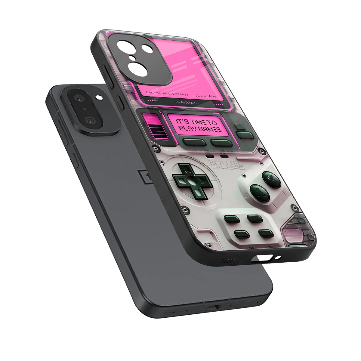 Gameboy Pink sleek oneplus 15r cover with tempered glass back and TPU edges