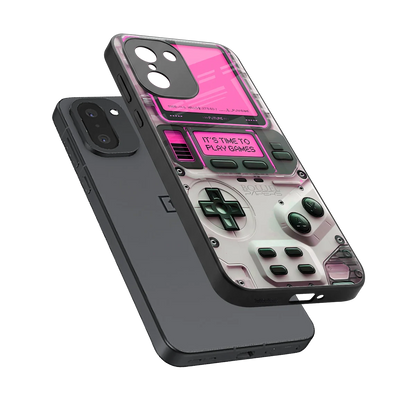 Gameboy Pink sleek oneplus 15r cover with tempered glass back and TPU edges