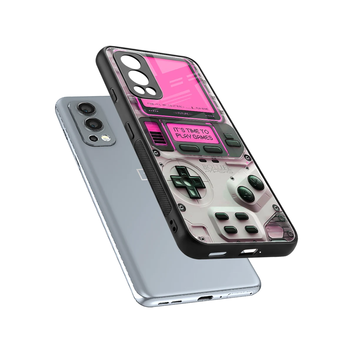 Gameboy Pink sleek oneplus nord 2 cover with tempered glass back and TPU edges