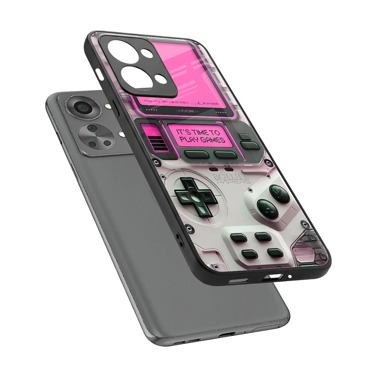 Gameboy Pink sleek oneplus nord 2t cover with tempered glass back and TPU edges