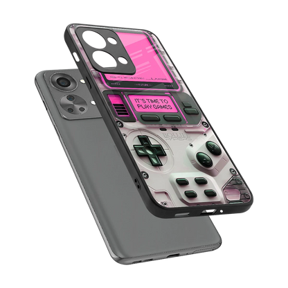 Gameboy Pink sleek oneplus nord 2t cover with tempered glass back and TPU edges
