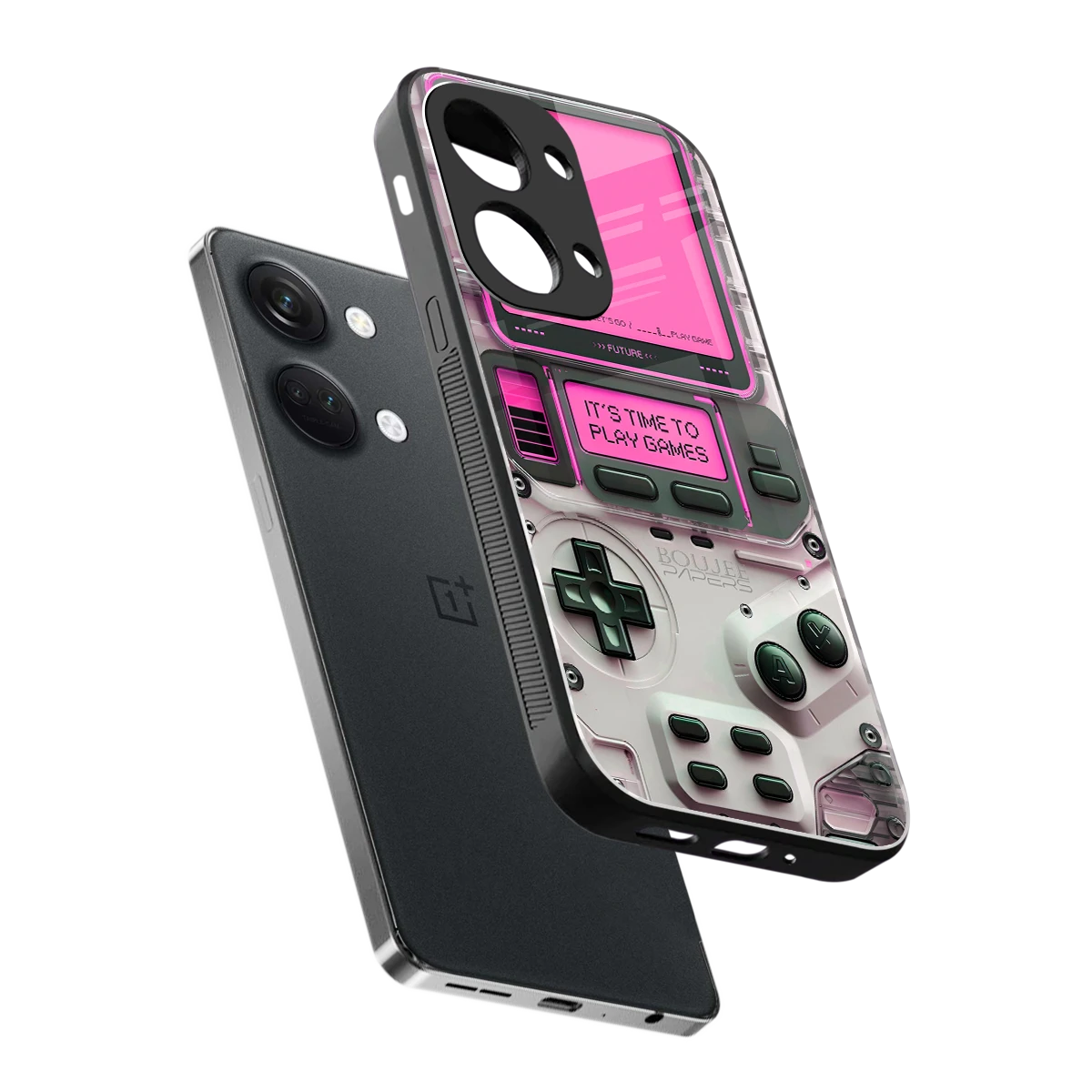 Gameboy Pink sleek oneplus nord 3 cover with tempered glass back and TPU edges