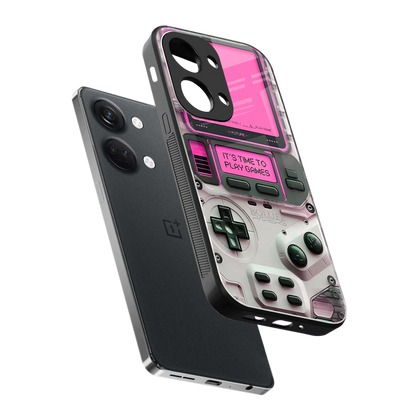 Gameboy Pink sleek oneplus nord 3 cover with tempered glass back and TPU edges
