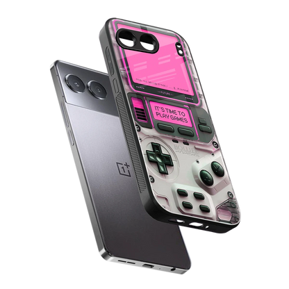Gameboy Pink sleek oneplus nord 4 cover with tempered glass back and TPU edges