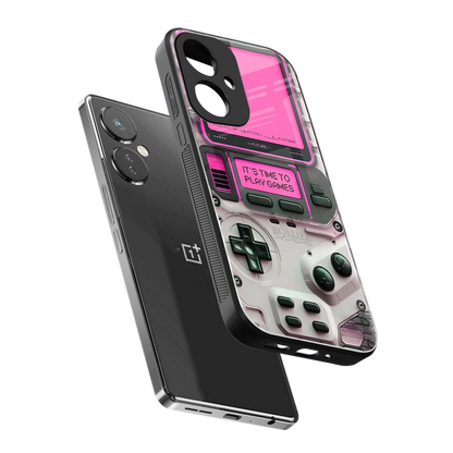 Gameboy Pink sleek oneplus nord ce 3 cover with tempered glass back and TPU edges