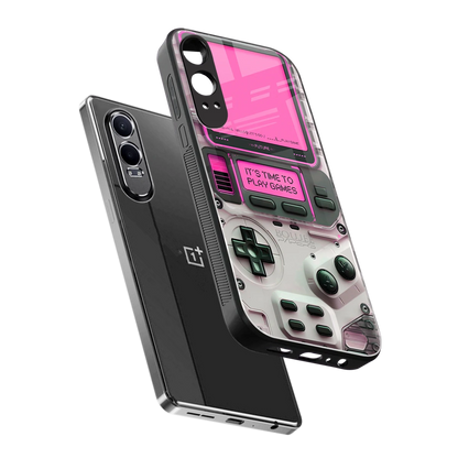 Gameboy Pink sleek oneplus nord ce 4 lite cover with tempered glass back and TPU edges