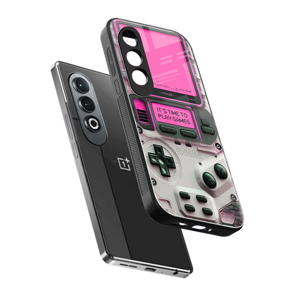 Gameboy Pink sleek oneplus nord ce 4 cover with tempered glass back and TPU edges