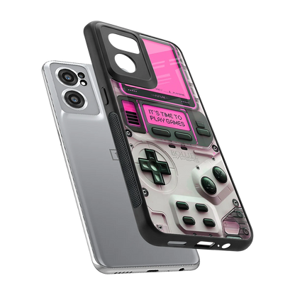Gameboy Pink sleek oneplus nord ce 2 cover with tempered glass back and TPU edges