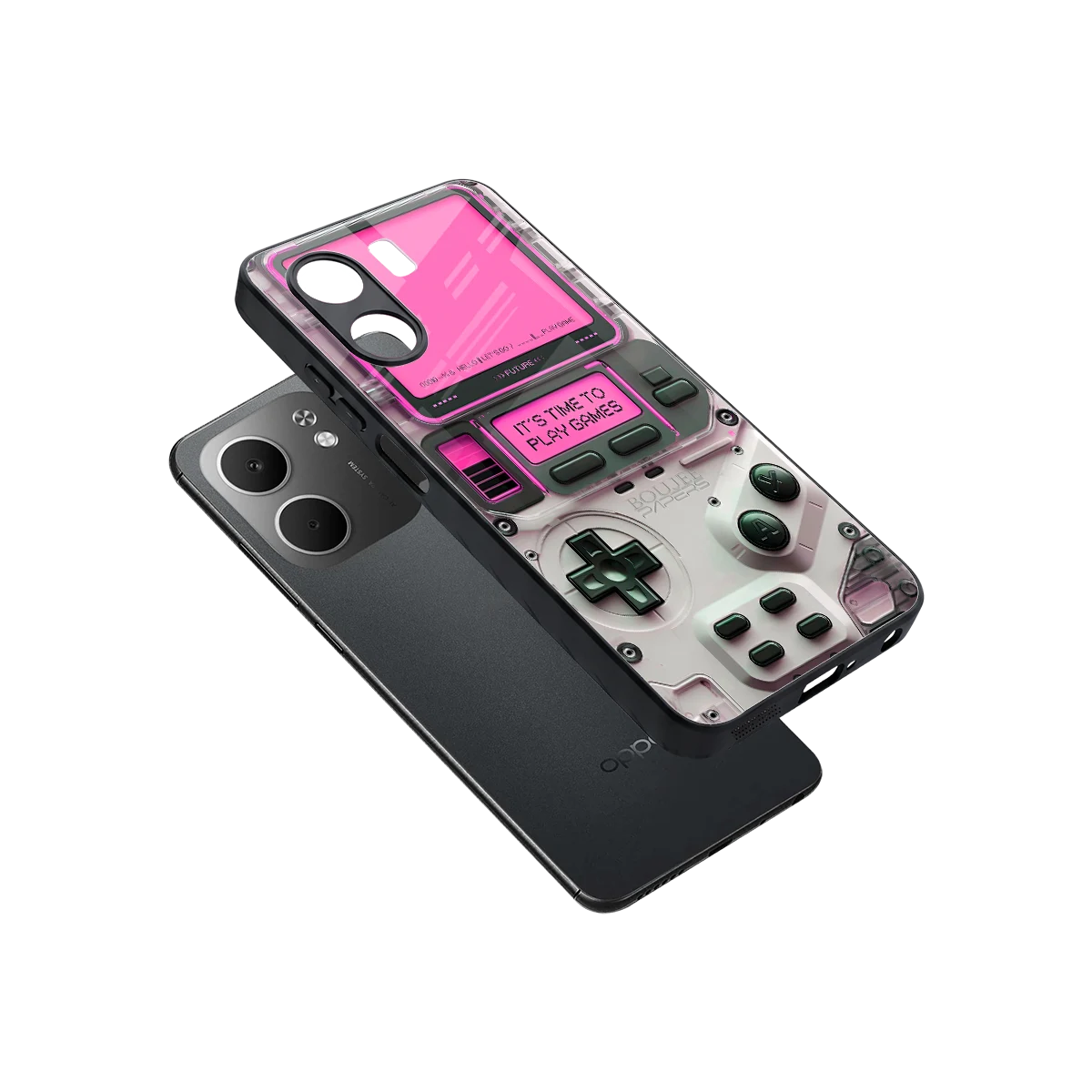 Gameboy Pink sleek oppo a5x 5g cover with tempered glass back and TPU edges
