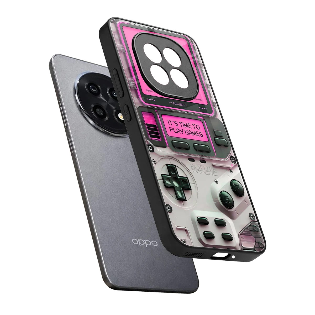 Gameboy Pink sleek oppo f29 pro 5g cover with tempered glass back and TPU edges