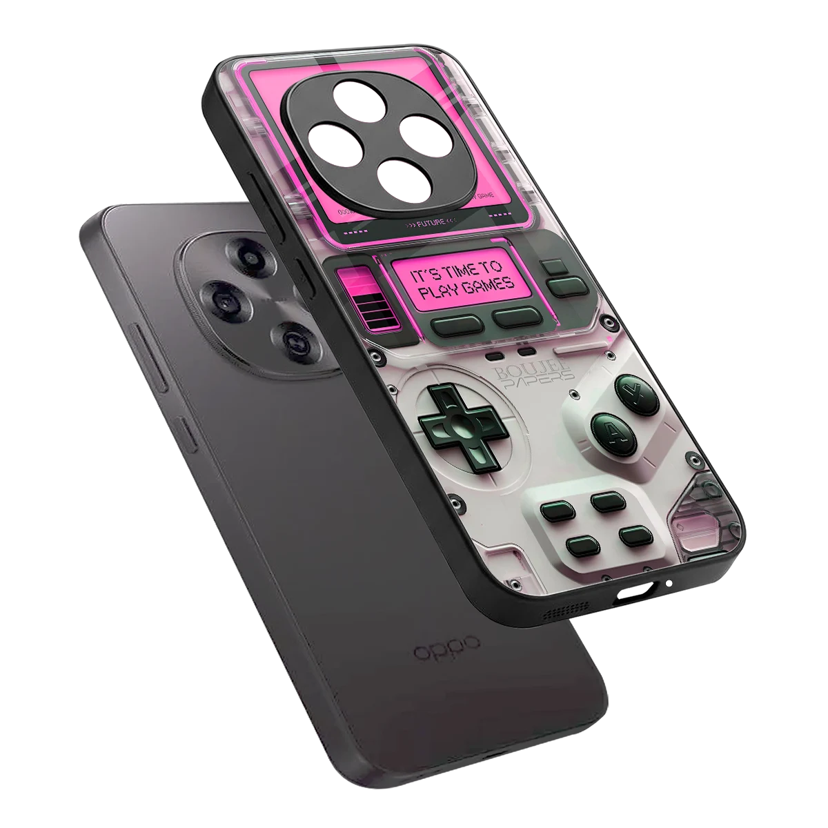 Gameboy Pink sleek oppo f31 pro 5g cover with tempered glass back and TPU edges