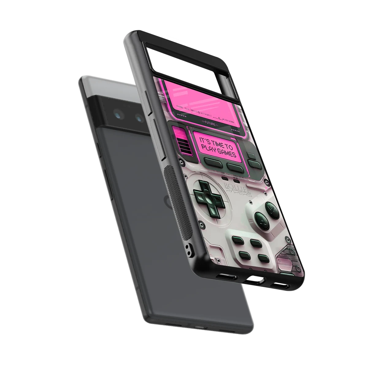 Gameboy Pink sleek google pixel 6 pro cover with tempered glass back and TPU edges