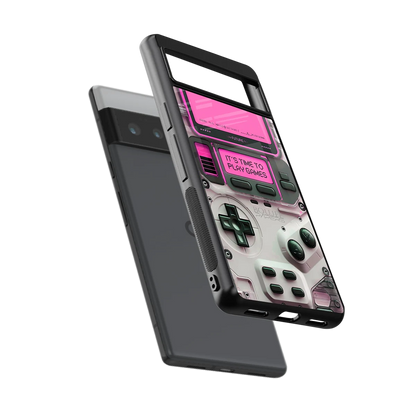 Gameboy Pink sleek google pixel 6 pro cover with tempered glass back and TPU edges