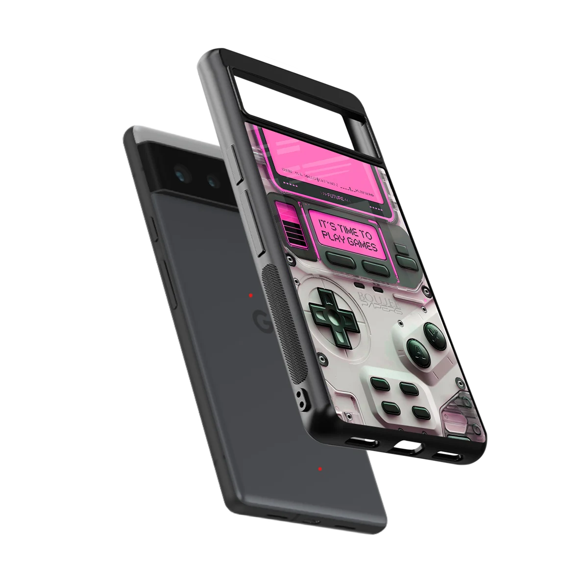 Gameboy Pink sleek google pixel 6a cover with tempered glass back and TPU edges