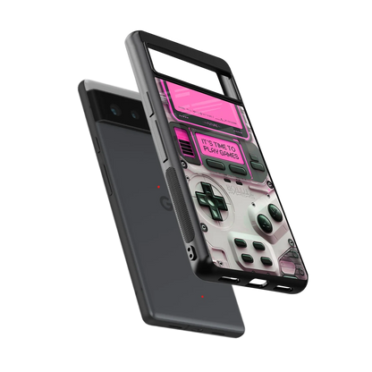 Gameboy Pink sleek google pixel 6a cover with tempered glass back and TPU edges