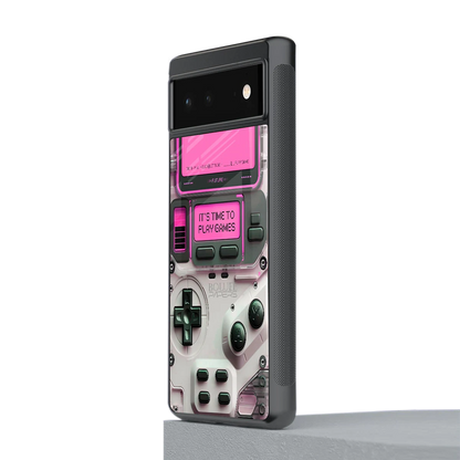 Gameboy Pink stylish phone case for google pixel 6a | glossy glass and slim fit
