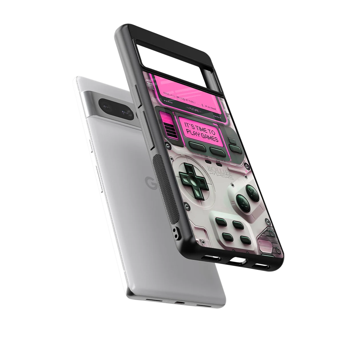 Gameboy Pink sleek google pixel 7 pro cover with tempered glass back and TPU edges
