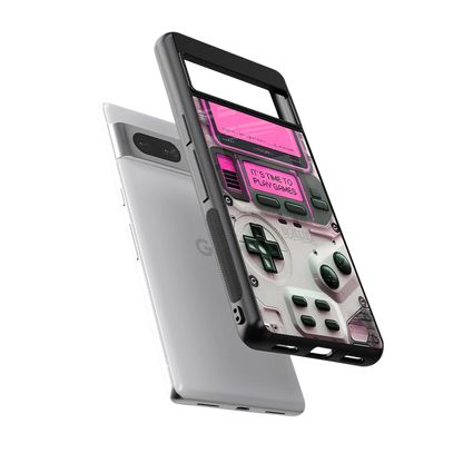 Gameboy Pink sleek google pixel 7 cover with tempered glass back and TPU edges