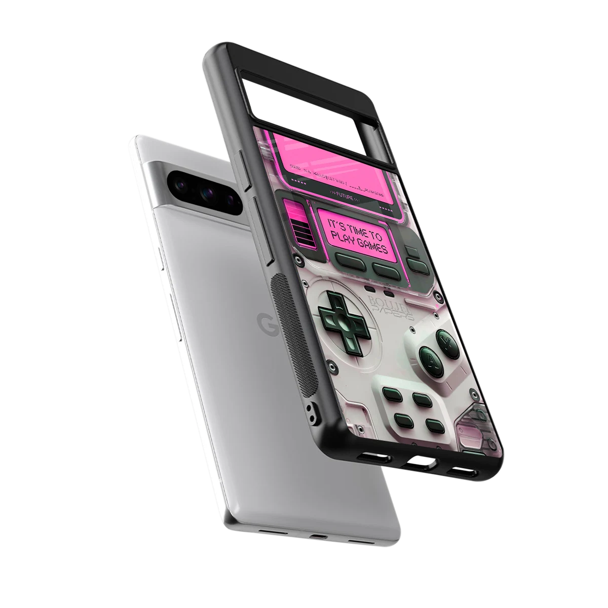 Gameboy Pink sleek google pixel 8 pro cover with tempered glass back and TPU edges