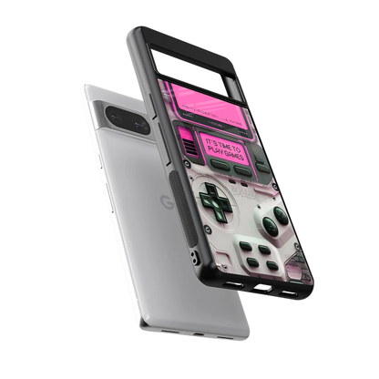 Gameboy Pink sleek google pixel 8 cover with tempered glass back and TPU edges