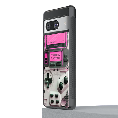 Gameboy Pink stylish phone case for google pixel 8 | glossy glass and slim fit