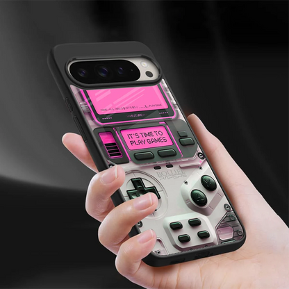 Gameboy Pink sleek google pixel 9 pro xl cover with tempered glass back and TPU edges
