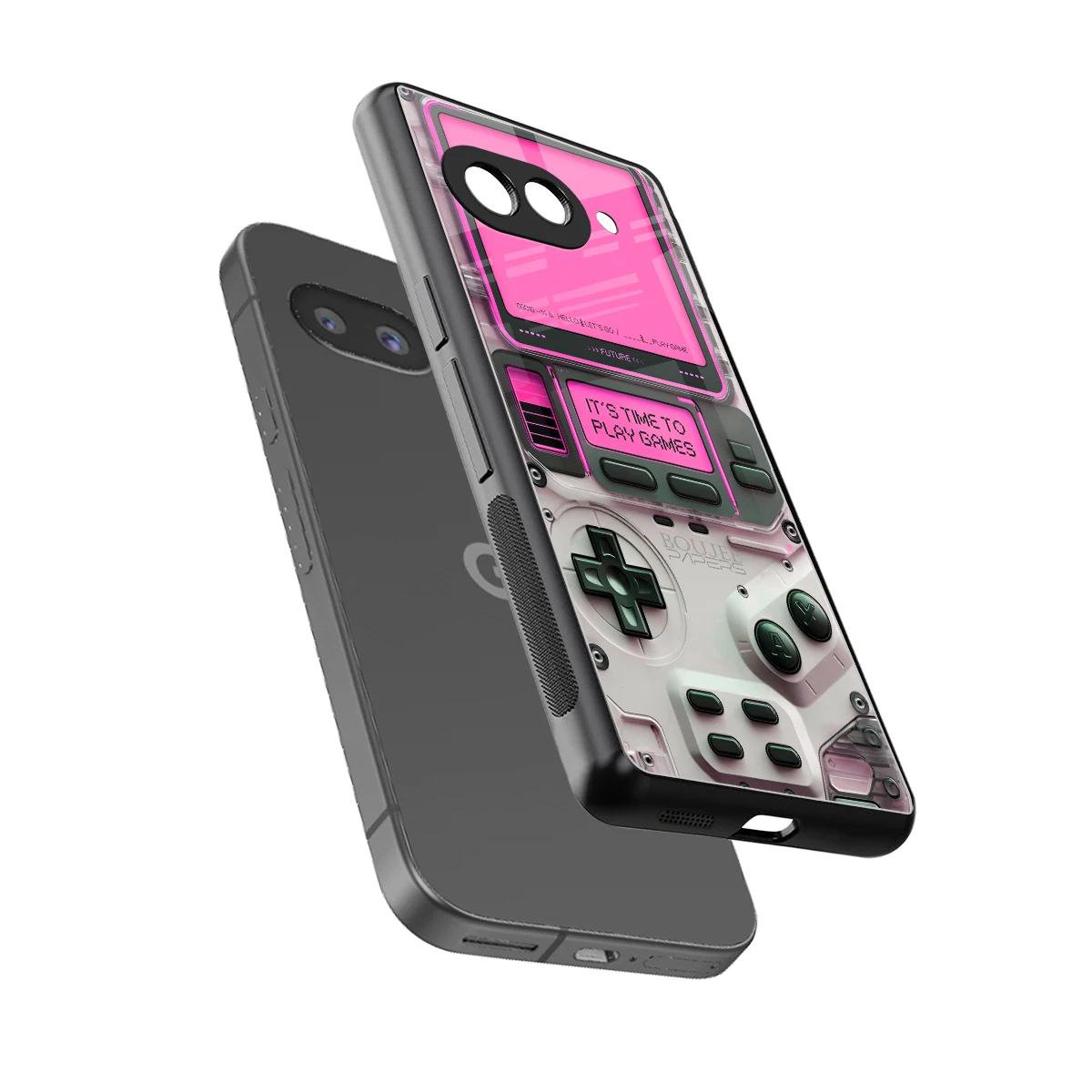 Gameboy Pink sleek google pixel 10a cover with tempered glass back and TPU edges