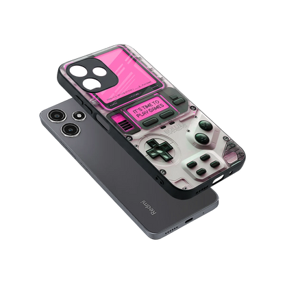 Gameboy Pink sleek redmi 12 5g cover with tempered glass back and TPU edges