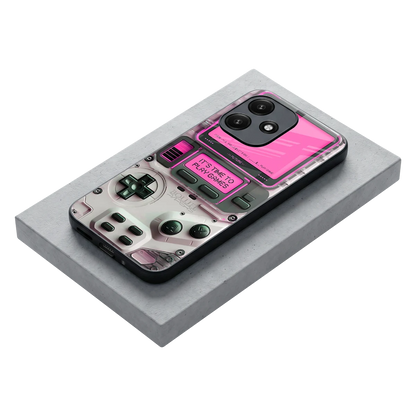 Gameboy Pink stylish phone case for redmi 12 5g | glossy glass and slim fit