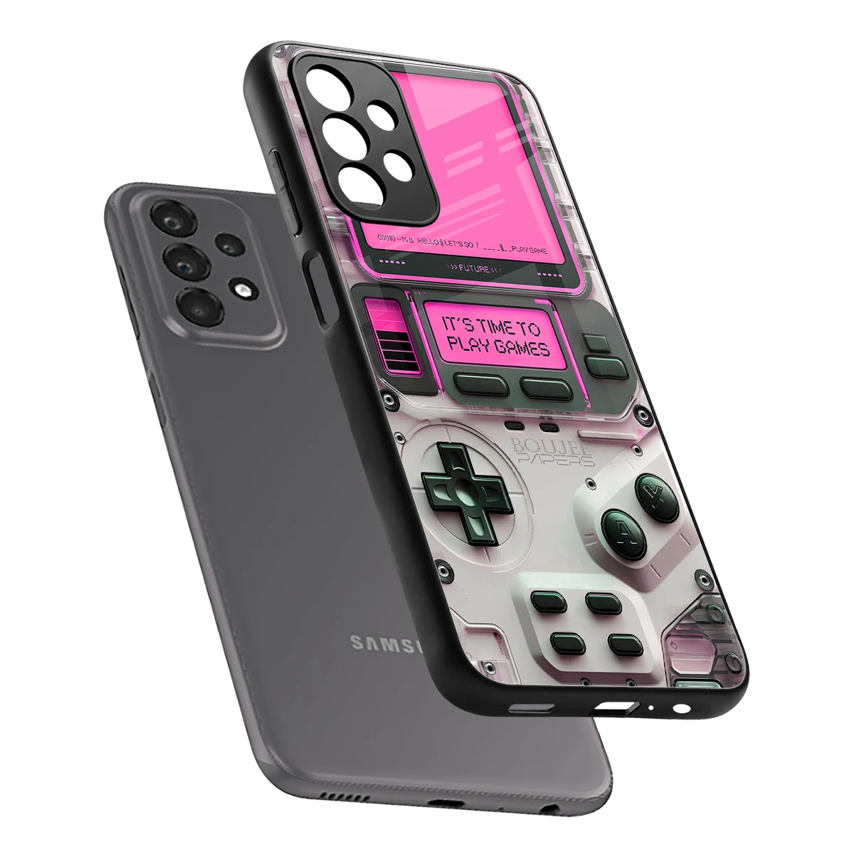 Gameboy Pink sleek samsung galaxy a23 cover with tempered glass back and TPU edges