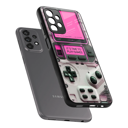 Gameboy Pink sleek samsung galaxy a23 cover with tempered glass back and TPU edges