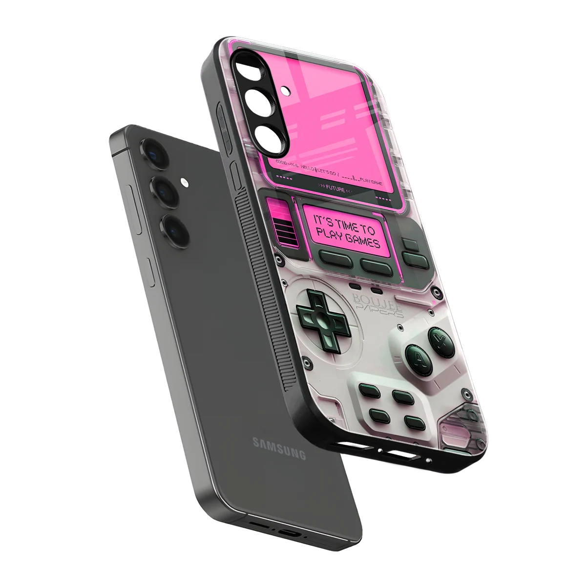 Gameboy Pink sleek samsung galaxy a55 5g cover with tempered glass back and TPU edges