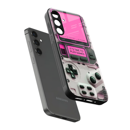 Gameboy Pink sleek samsung galaxy a55 5g cover with tempered glass back and TPU edges