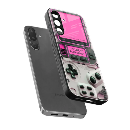 Gameboy Pink sleek samsung galaxy m56 5g cover with tempered glass back and TPU edges
