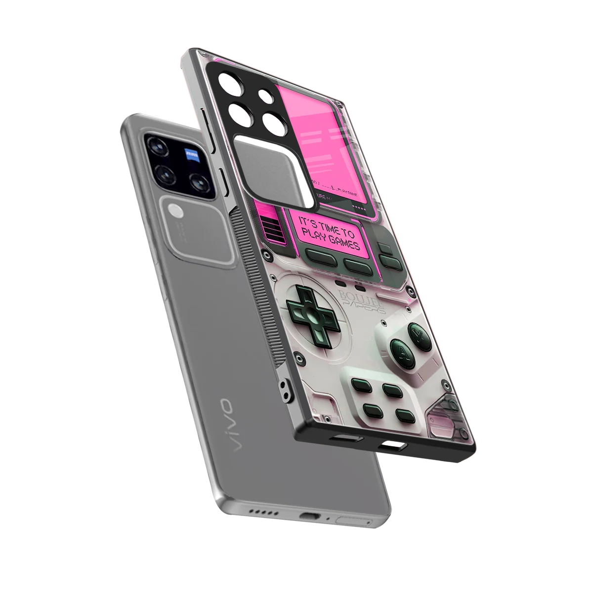 Gameboy Pink sleekvivo v30 pro cover with tempered glass back and TPU edges