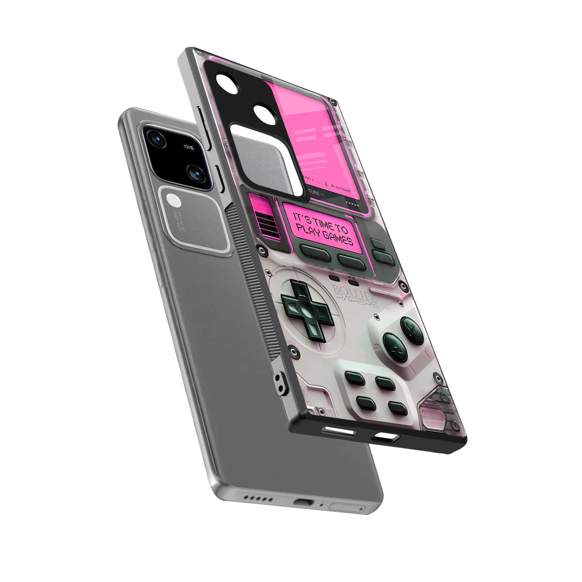 Gameboy Pink sleek vivo v30 cover with tempered glass back and TPU edges
