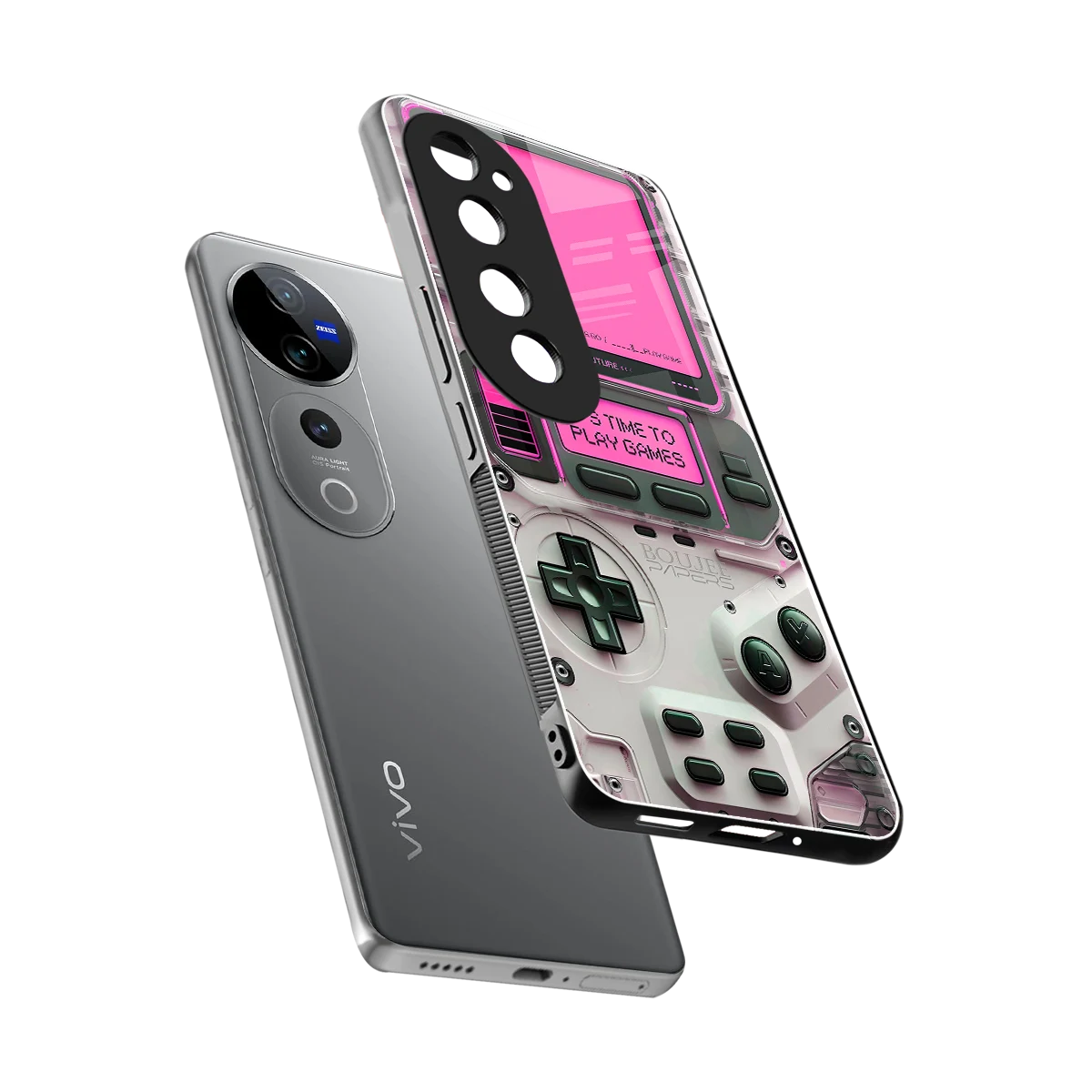 Gameboy Pink sleek vivo v40 pro cover with tempered glass back and TPU edges