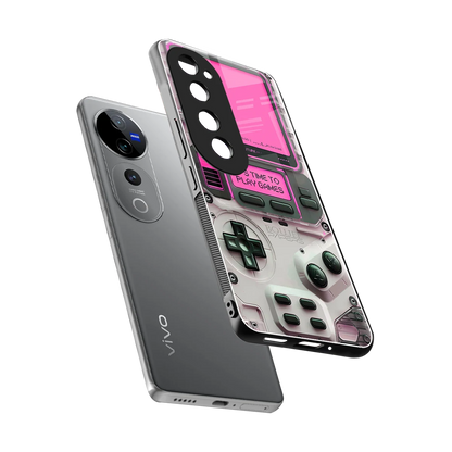 Gameboy Pink sleek vivo v40 pro cover with tempered glass back and TPU edges