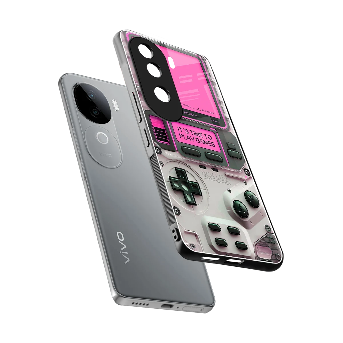 Gameboy Pink sleek vivo v40e cover with tempered glass back and TPU edges