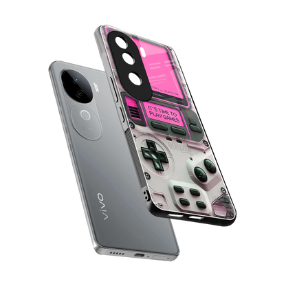 Gameboy Pink sleek vivo v40e cover with tempered glass back and TPU edges
