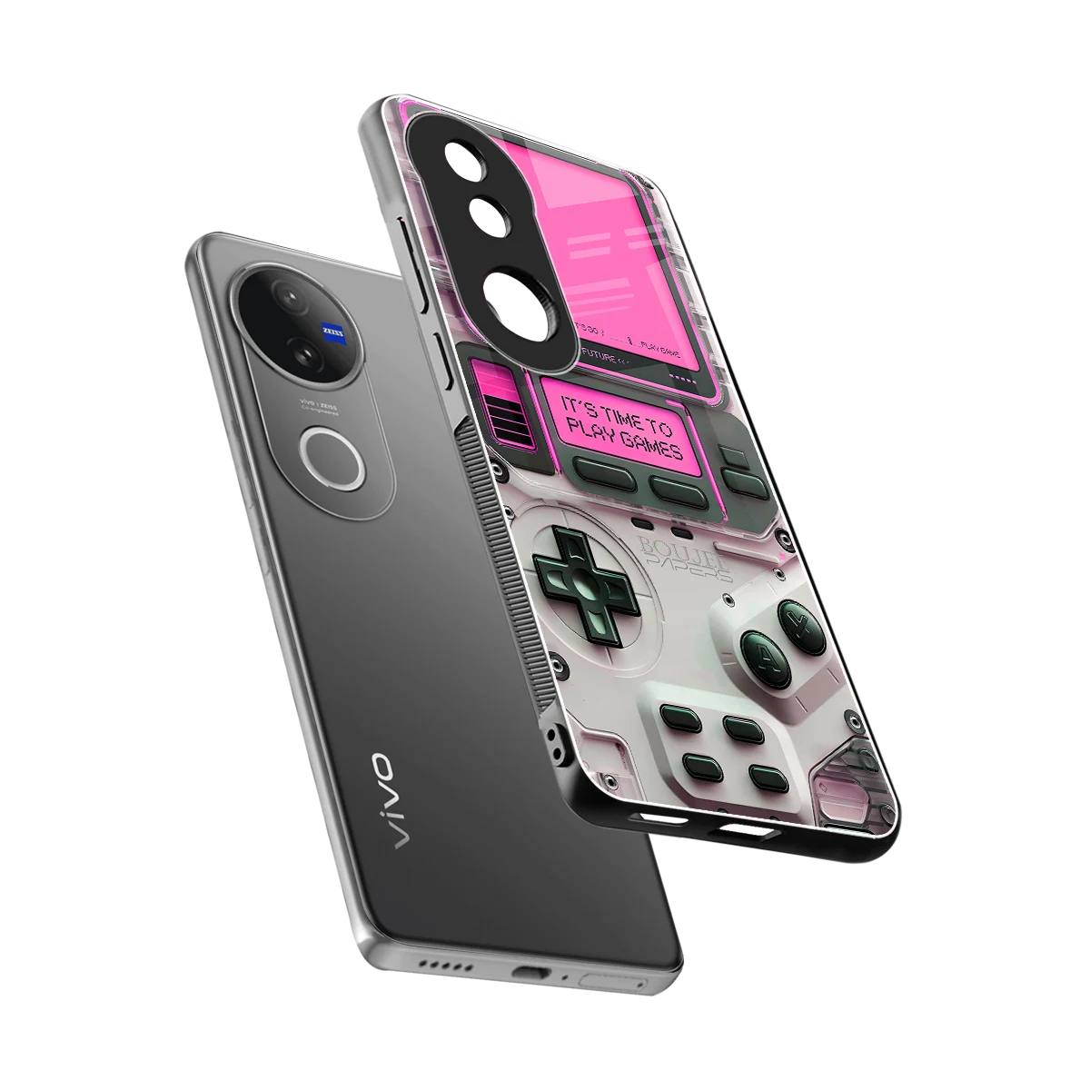 Gameboy Pink sleek vivo v50 cover with tempered glass back and TPU edges