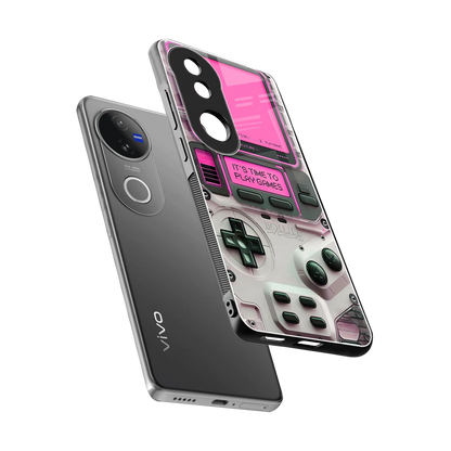 Gameboy Pink sleek vivo v50 cover with tempered glass back and TPU edges
