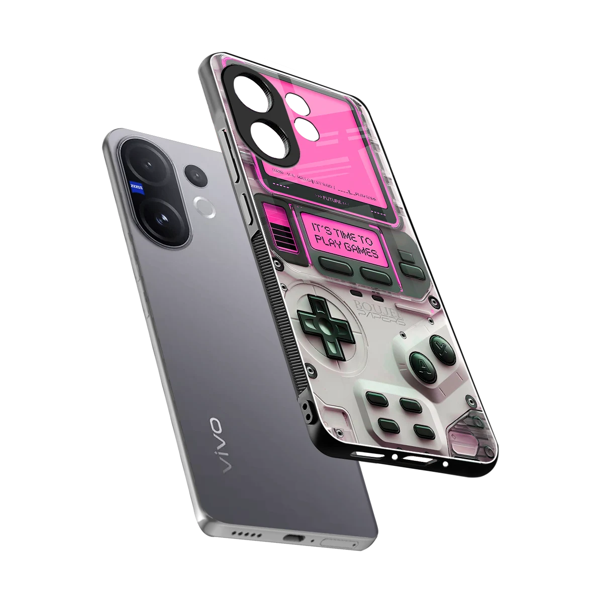 Gameboy Pink sleek vivo v60 cover with tempered glass back and TPU edges