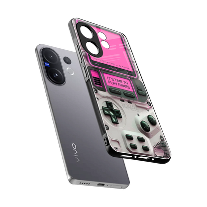 Gameboy Pink sleek vivo v60 cover with tempered glass back and TPU edges