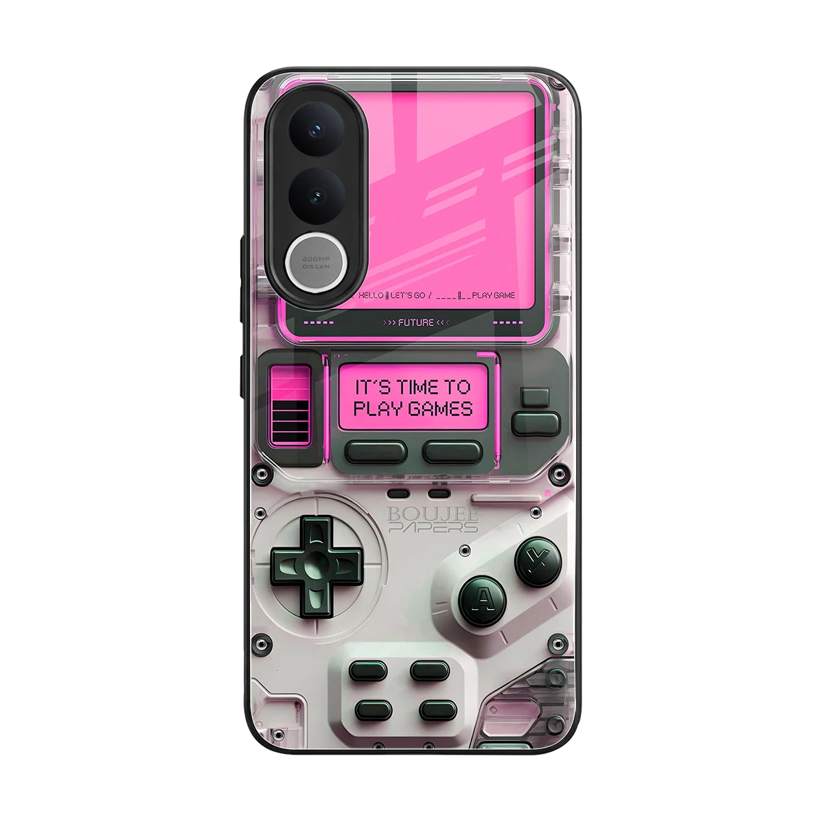 Gameboy Pink back phone cover | glass case for vivo v70 fe