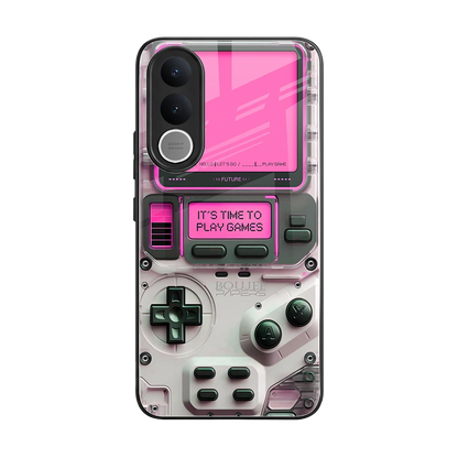 Gameboy Pink back phone cover | glass case for vivo v70 fe