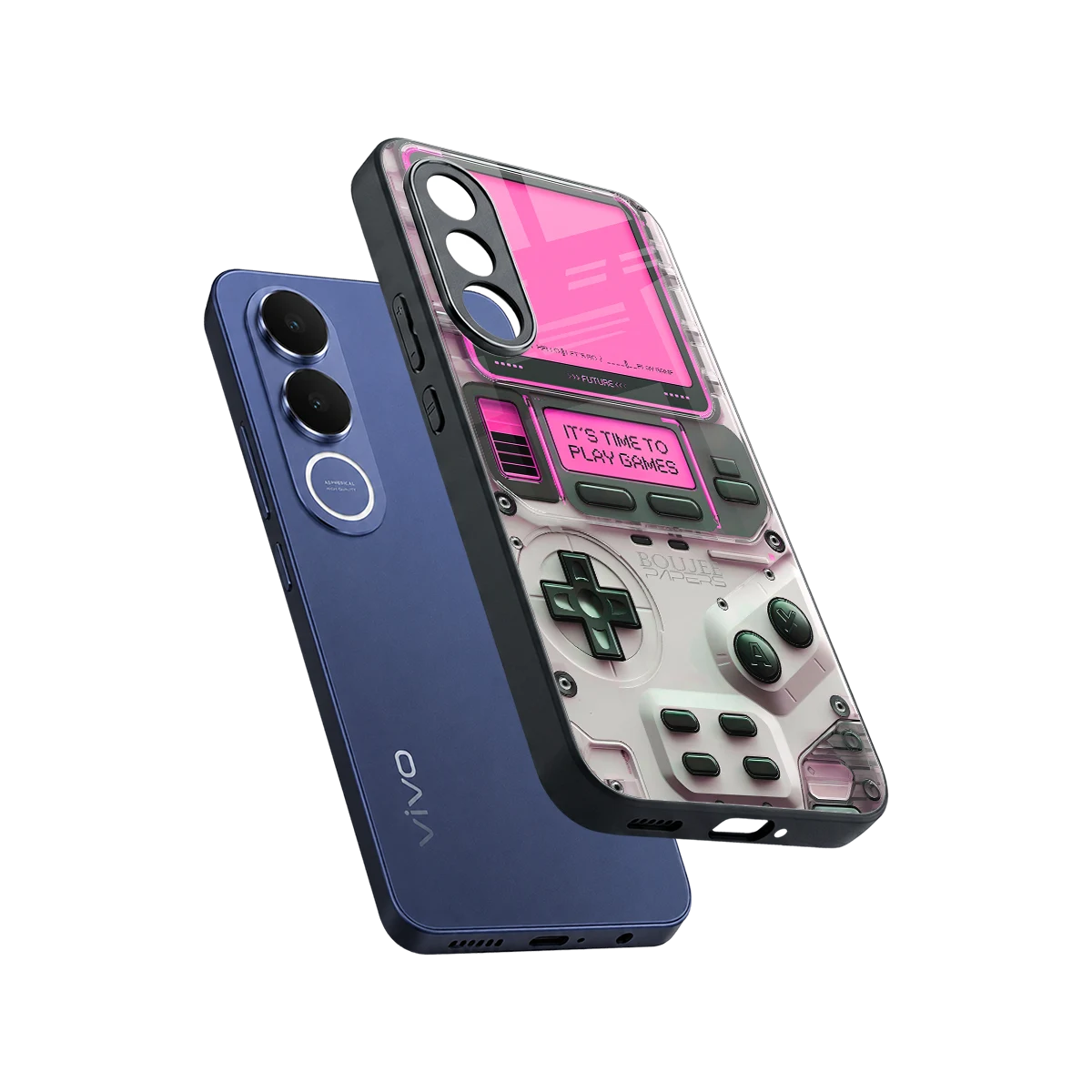 Gameboy Pink sleek vivo v70 fe cover with tempered glass back and TPU edges