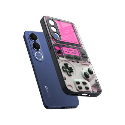 Gameboy Pink sleek vivo v70 fe cover with tempered glass back and TPU edges