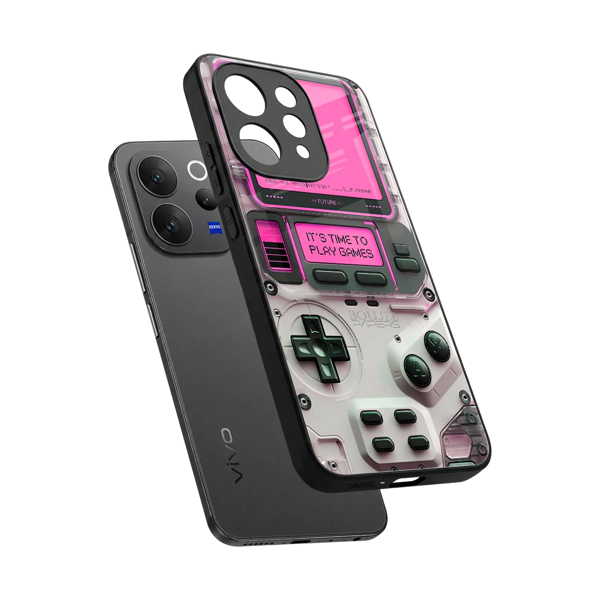 Gameboy Pink sleek vivo v70 cover with tempered glass back and TPU edges